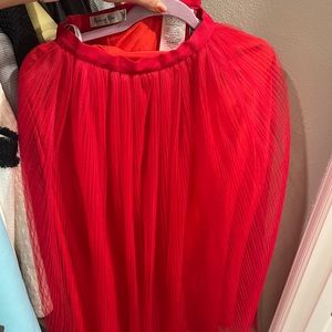 Ch ristian Dior Tulle overlay gathered maxi skirt red lace size 36